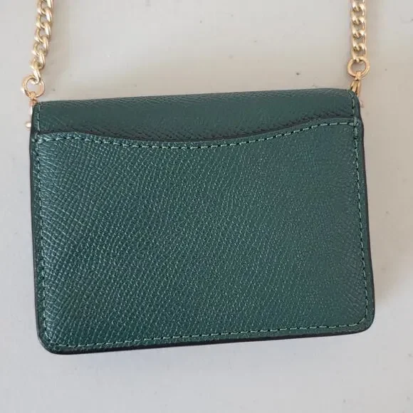 Coach Mini Crossbody Chain Wallet Pebbled Leather Dark Green Gold Hardware Women - Picture 5 of 8